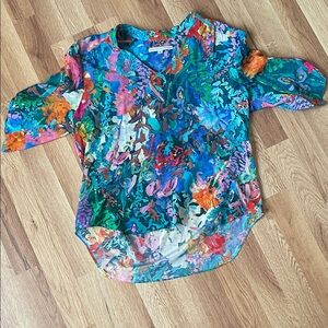 Amanda Uprichard Women Blouse Watercolor Silk Top Multicolor